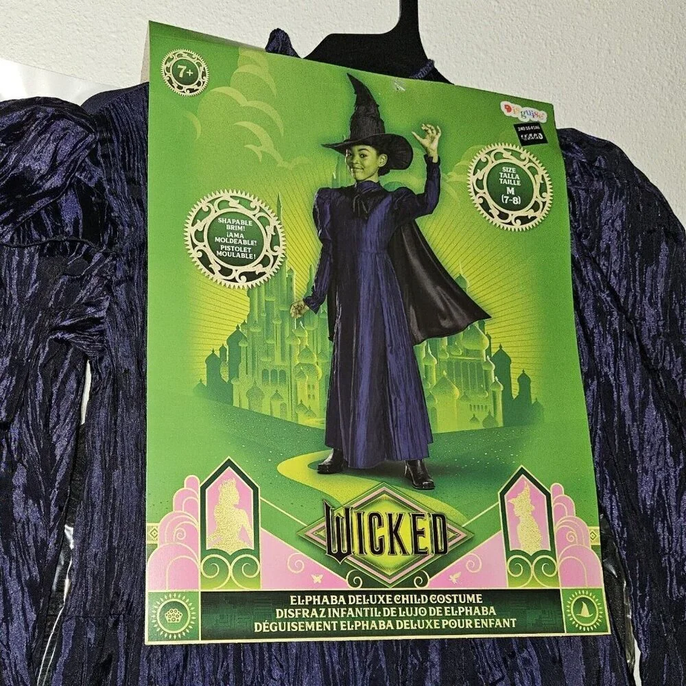 NEW Wicked Elphaba Deluxe Halloween Costume Girls Medium 7-8 Dress Cape Hat
